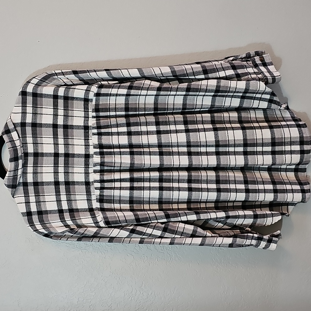 Pilcro x Anthropologie Longline Relaxed Plaid Buttondown Black White Top Medium - Picture 10 of 10
